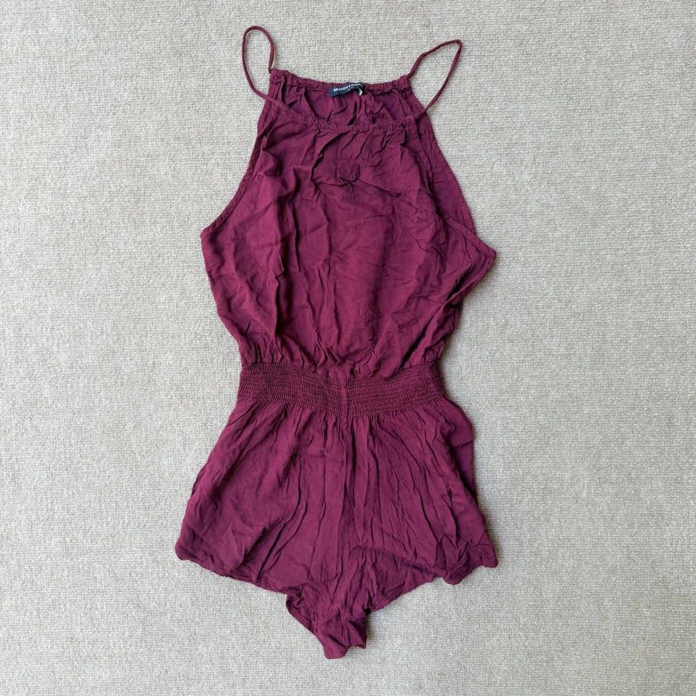 Brandy Melville Burgundy‎ Halter Romper Smocked Waist One Size Maroon Sleeveless